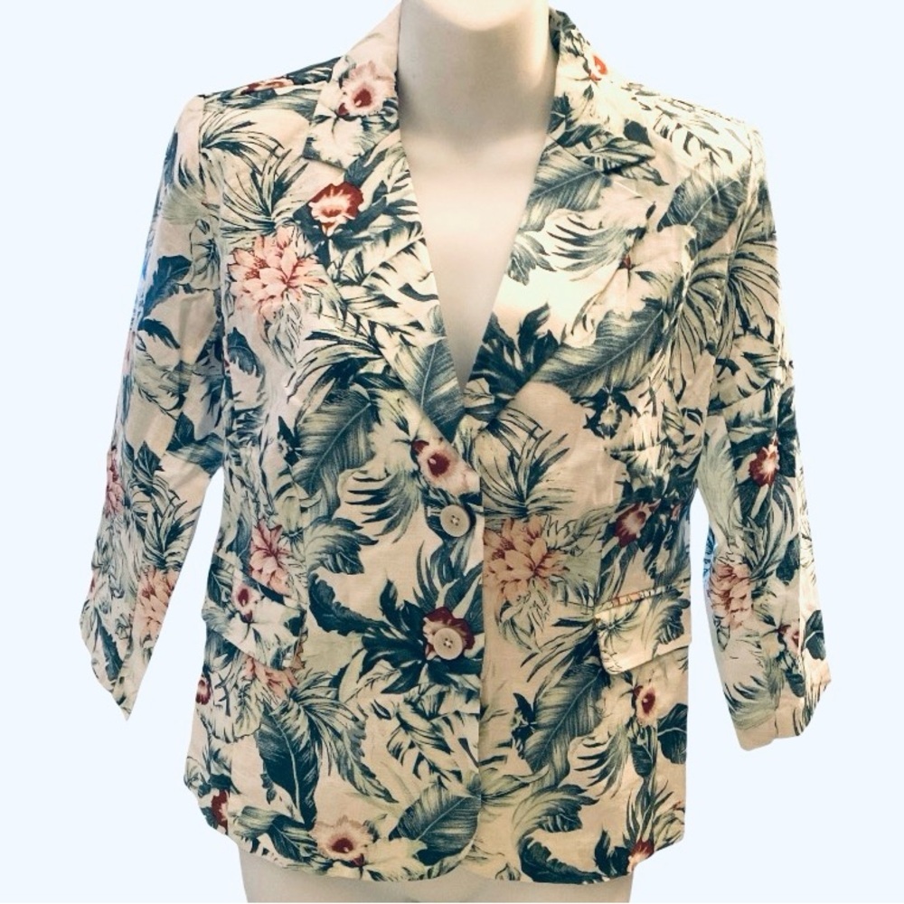 Laurie Flet Linen Blend Floral Blazer NWOT